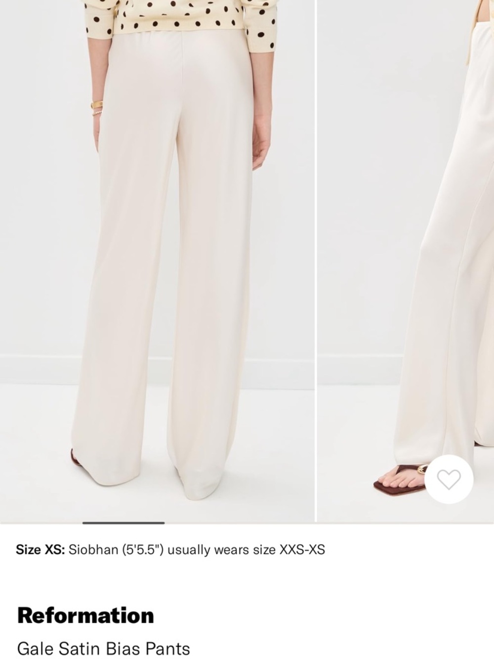 Reformation Wide-Leg Satin Pants in Cream size M